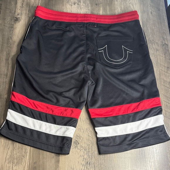 True Religion Black Shorts with Red and White Stripes - Picture 4 of 5